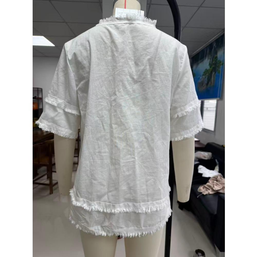 Women V Neck Pullover Short Sleeve Blouse Loose Fit Casual Daily Tops