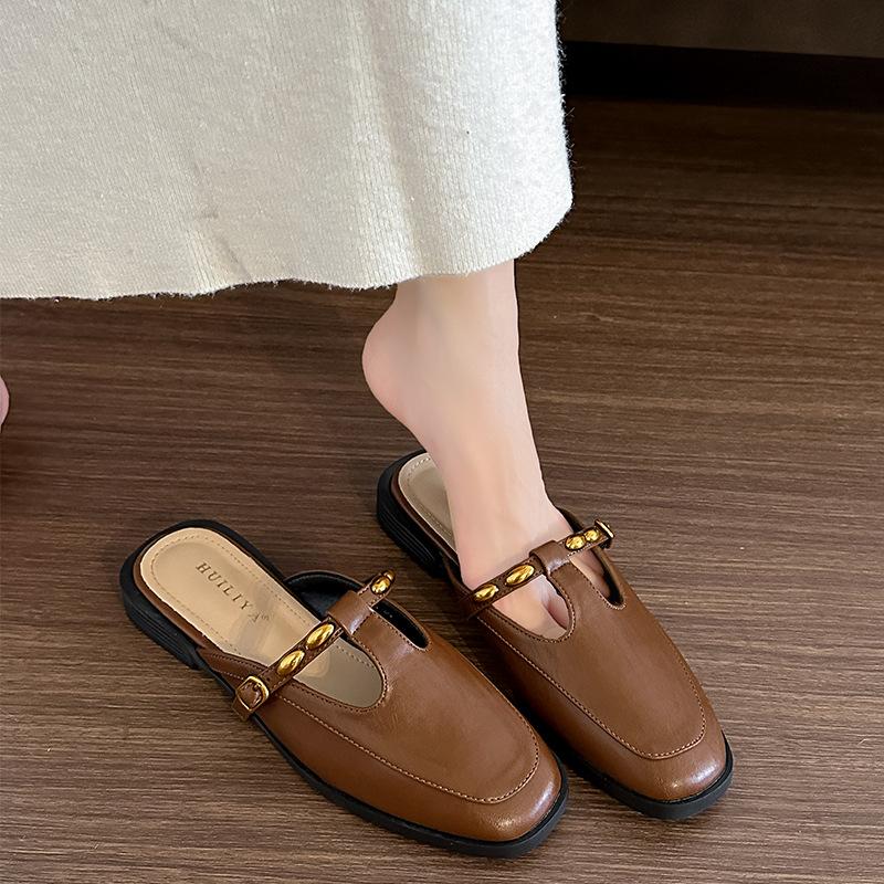 X139-5 retro Mary Jane shoes women's head t-shaped with skirt small leather shoes black French flat shoes women