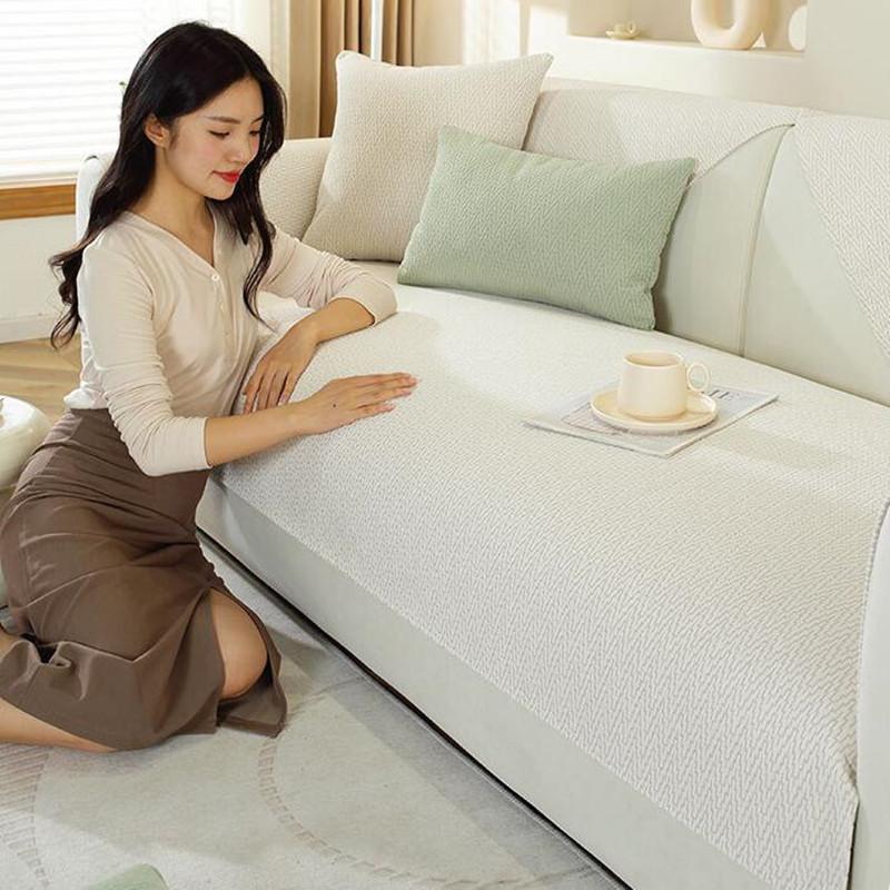 Living Room Sofa Mat Solid Color All Season Universal Anti Slip Sofa Cover Fashionable Chenille Sofa Cushion Cover