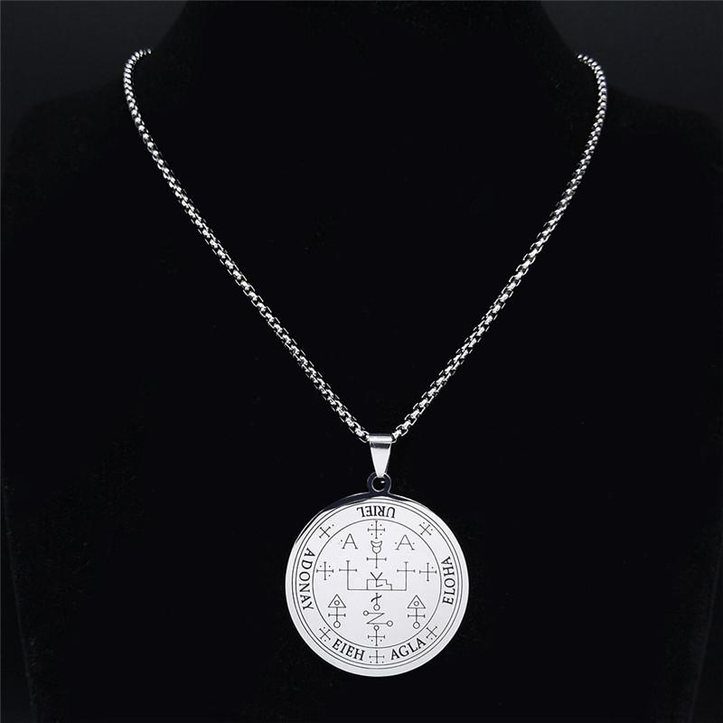 Collier pendentif en acier inoxydable, Design Sigil de l'archange, liste des termes occultes, amulette, bijoux pour hommes et femmes