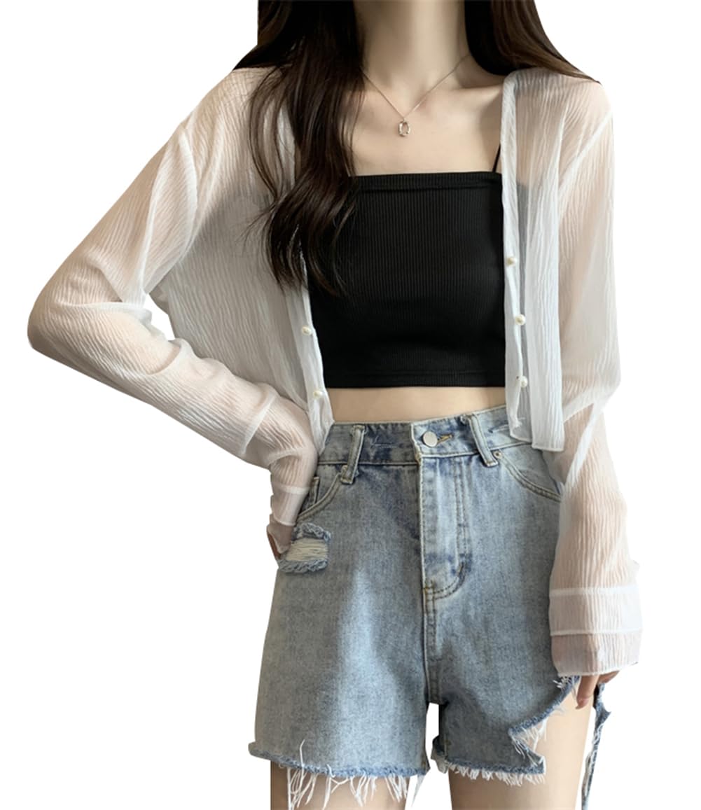 

JIYUTOR Long Sleeve Sheer Short Sun Perfect for Everyday Going UV and Air Conditioning Protection for Summer Women s Cardigan, Sheer, Sheer, Length,