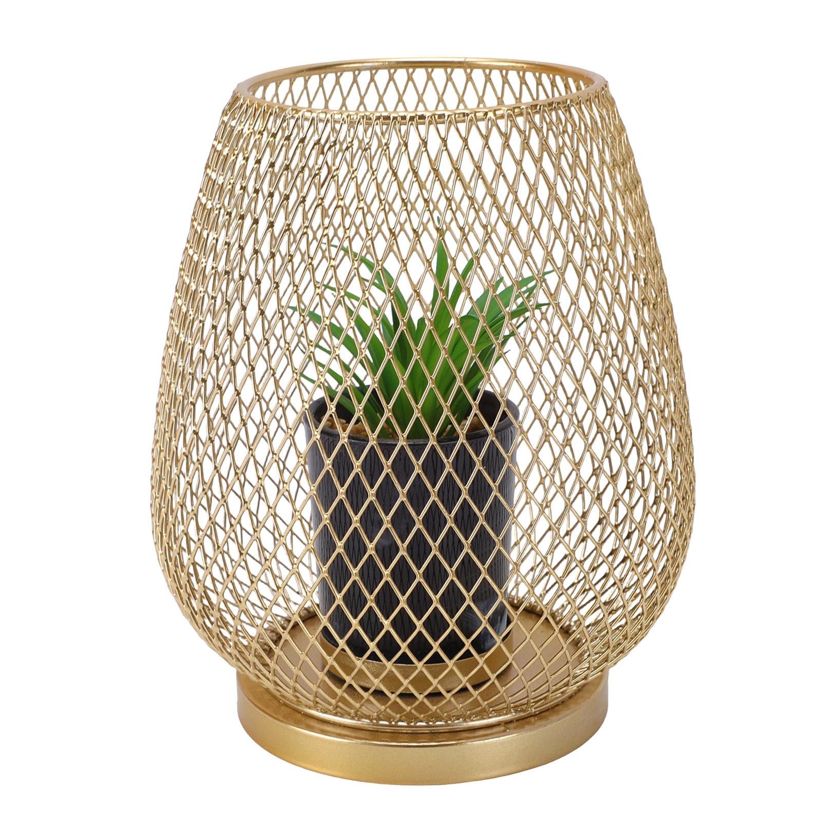 

Artificial Plant Ornament Compact Realistic Succulent with Gold Metal Mesh Cover for Bookshelf Desk Decor