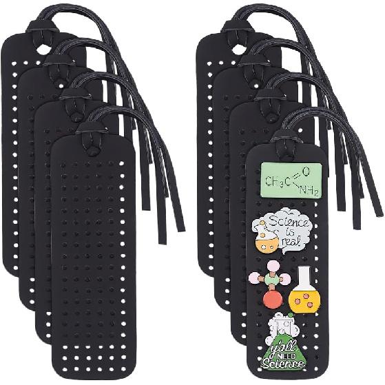 8 Sets Portable Leather Brooch Pin Display Holder, 4.72 x 1.57 Inch Rectangular Black Brooch Pin Storage Holder Enamel P Display Organizer With Rope