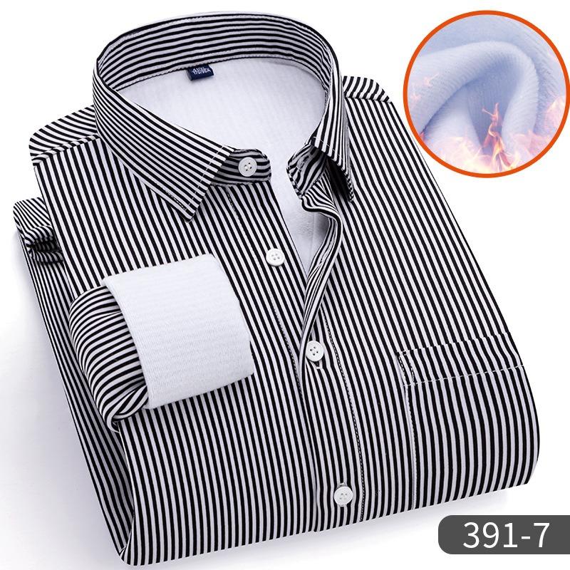 

Men s long sleeve shirt warm and thick business casual autumn and winter stripes solid color everything simple street comfort 5XL