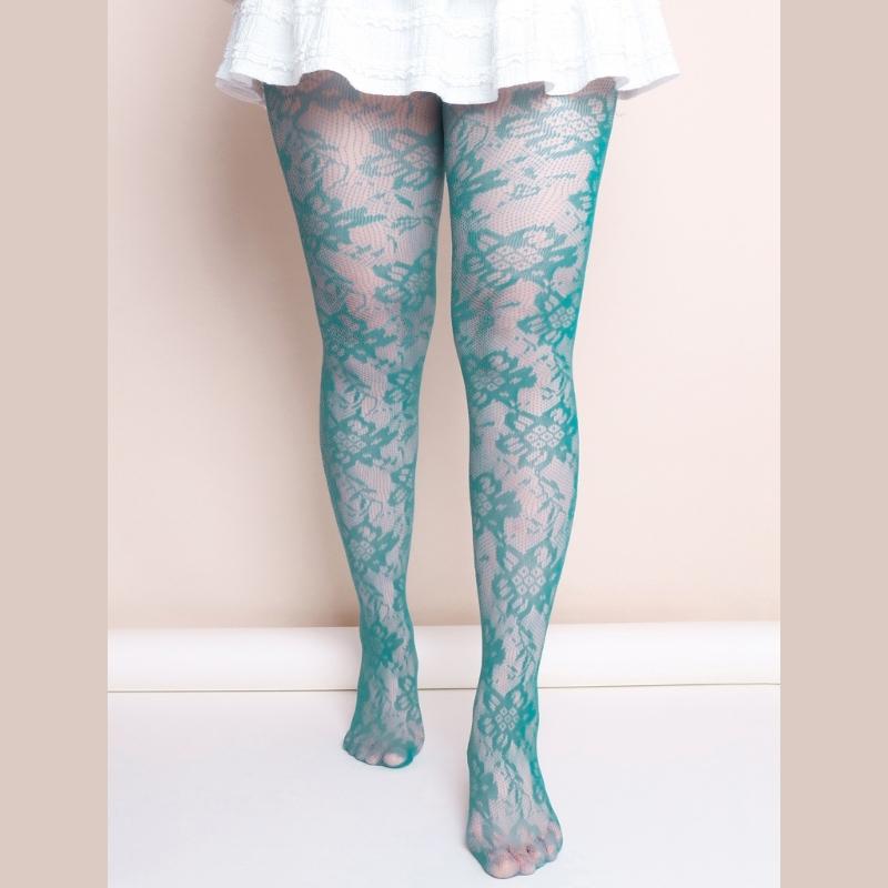 Elegant Hollowed Out Lace Fishnet Stockings with Flower Patterned Aesthetic See Through Mesh Tights Pantyhose for Women