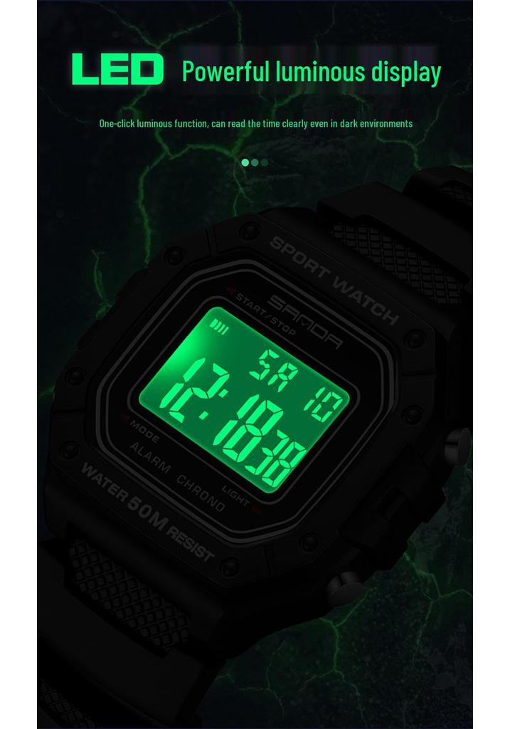 Sanda Multifunktionale Leuchtende Wasserdichte Unisex Quadratische Elektronische Uhr