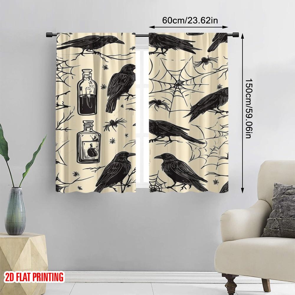 2 τεμ., Εκτύπωση σε επίπεδο 2D Εκτύπωση Κουρτίνες Raven Web Quartet Ανθεκτικός Πολυεστέρας (χωρίς ράβδο) Ευέλικτο Όλα για Σαλόνι, Υπνοδωμάτιο,