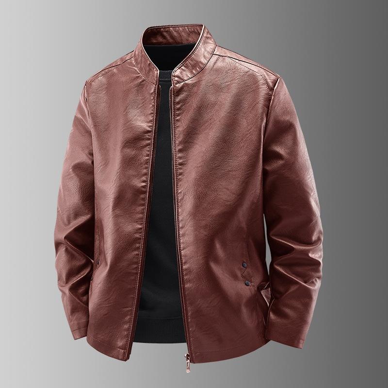 Spring and autumn new men's leather jacket stand-up collar jackets teen trendy men's decorative casual trendy leather jacket