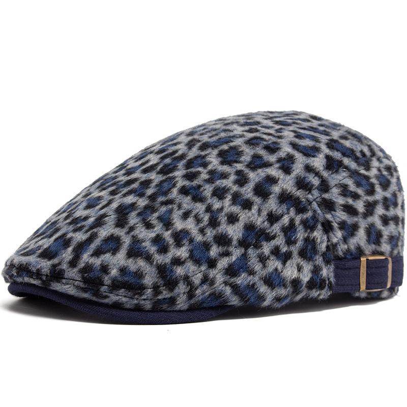 

Модный леопардовый принт берет женский осень зима толстые теплые шапки тренд хип-хоп женская шляпа винтажные береты регулируемые One Size темно-синий