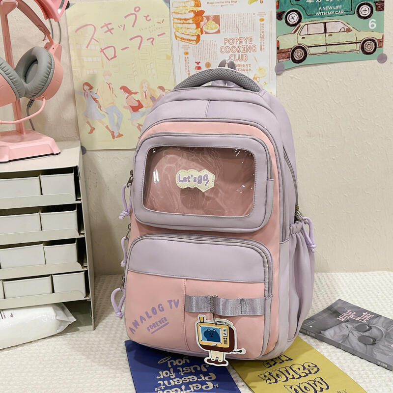 Color Block Backpack Large Capacity Student Schoolbag