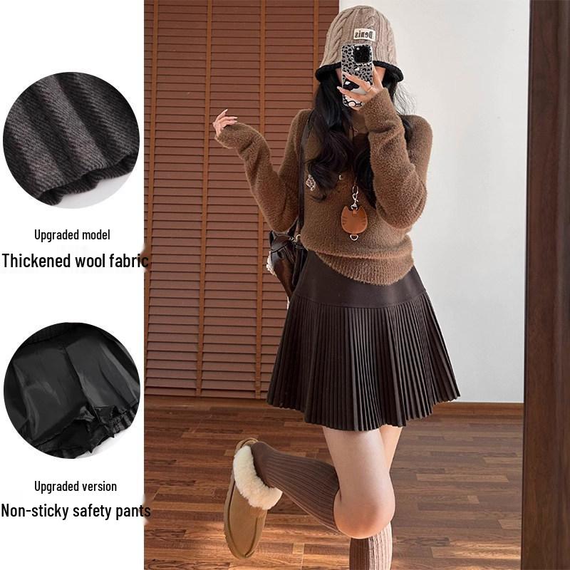 Gray Wool A-line Pleated Skirt - Women's Petite High Waist, Slimming, Short, Autumn/Winter 2025.