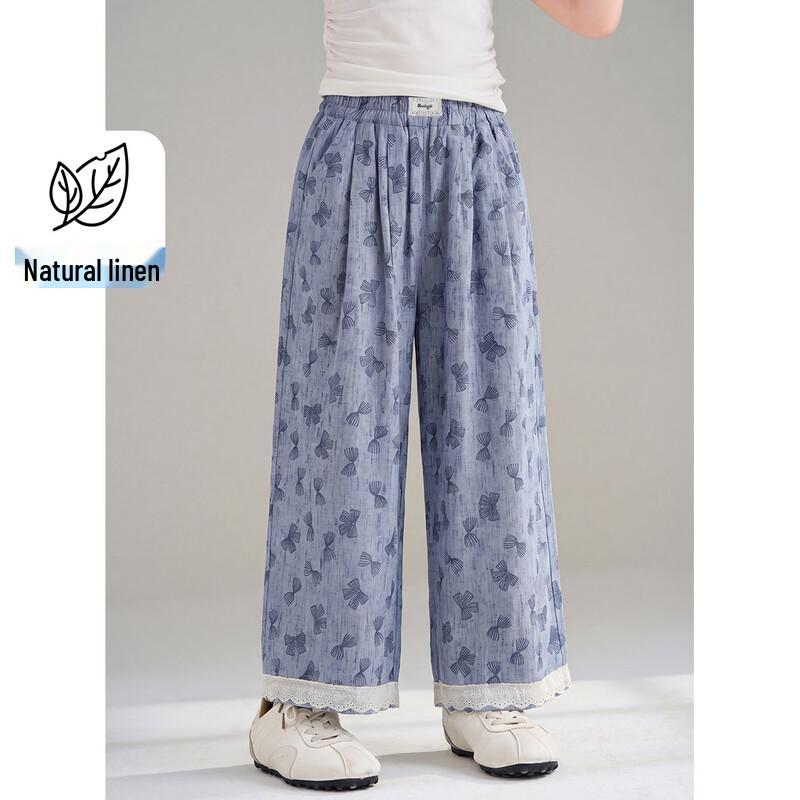 

Girls Bowknot Lace Casual Straight-Leg Pants 130