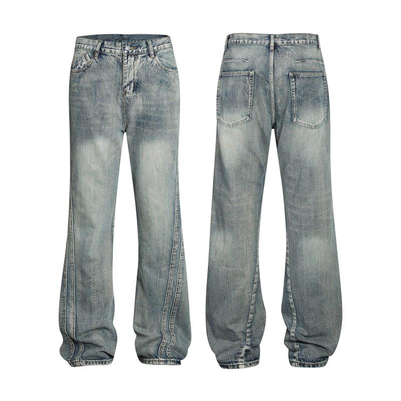 American Vintage Vibe Patchwork Flare Jeans Loose Fit Casual Denim Pants Men Women