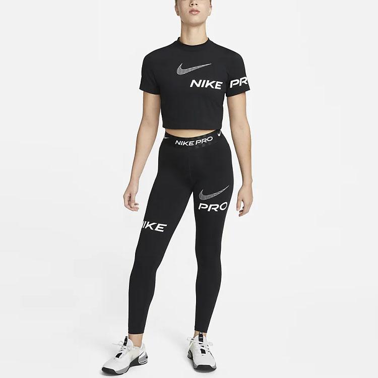 Nike Pro Logo Print High-Waisted Slim Fit Leggings Women Leggings Black DX0080-010