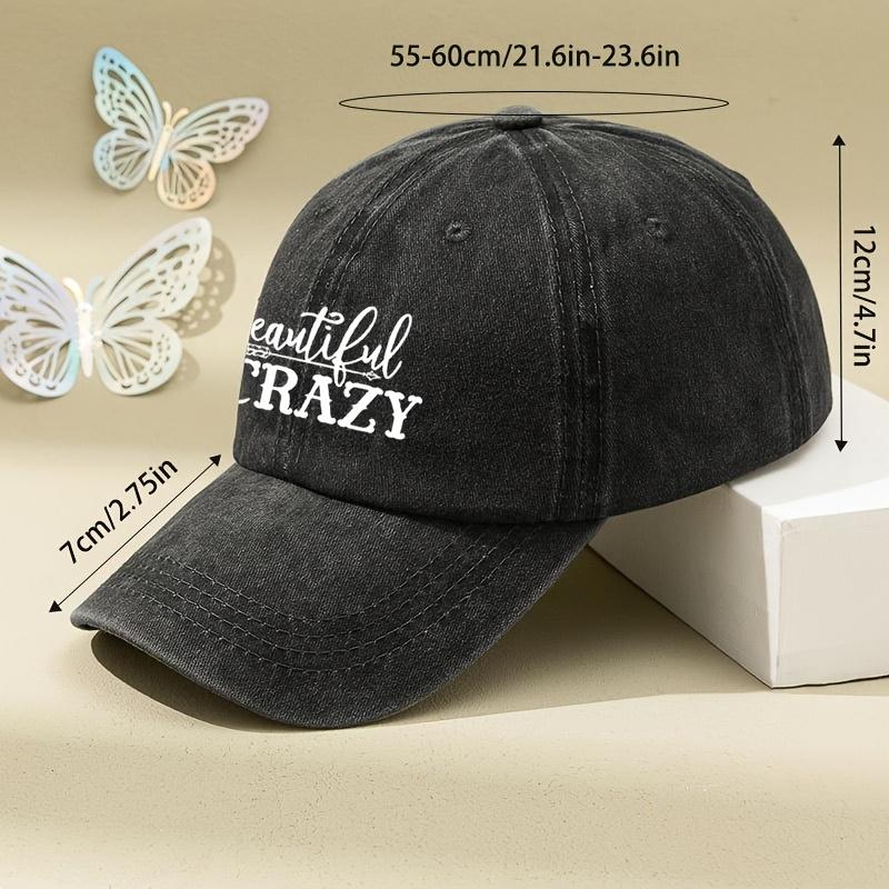 Crazy Beautiful' Printed Vintage Washed and Aged Outdoor Peaked Cap Trendy Curved Brim Baseball Hat Soft Top American Peaked Cap
