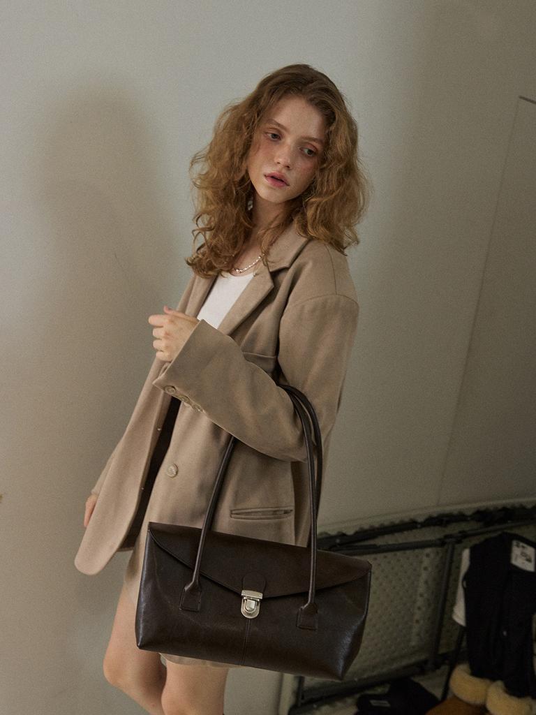 Noische Arc Flap Long Handle Bag _ Mocha Brown