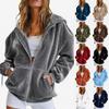 Women Jacket Solid Color Velvet Loose Fit Hooded Sweatshirt Long Sleeve Casual Outerwear Grey Navy Burgundy Zip Up Jacket