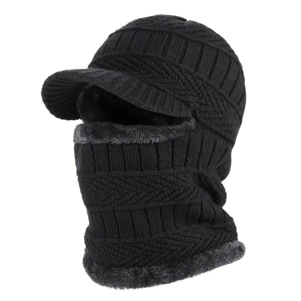 New Woolen Yarn Skullies Beanies Hats Windproof With Brim Winter Beanies Warm Ring Scarf Thickening Ski Mask Caps Outdoor