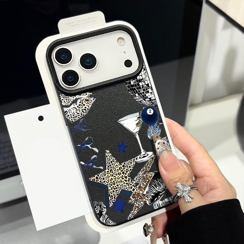 For iPhone 17 Pro Max Case Luxury Leopard Star Disco Ball Pattern Leather Texture Silicone Cover For iPhone 16 Pro Max 15 14 13 12 11 16E Air