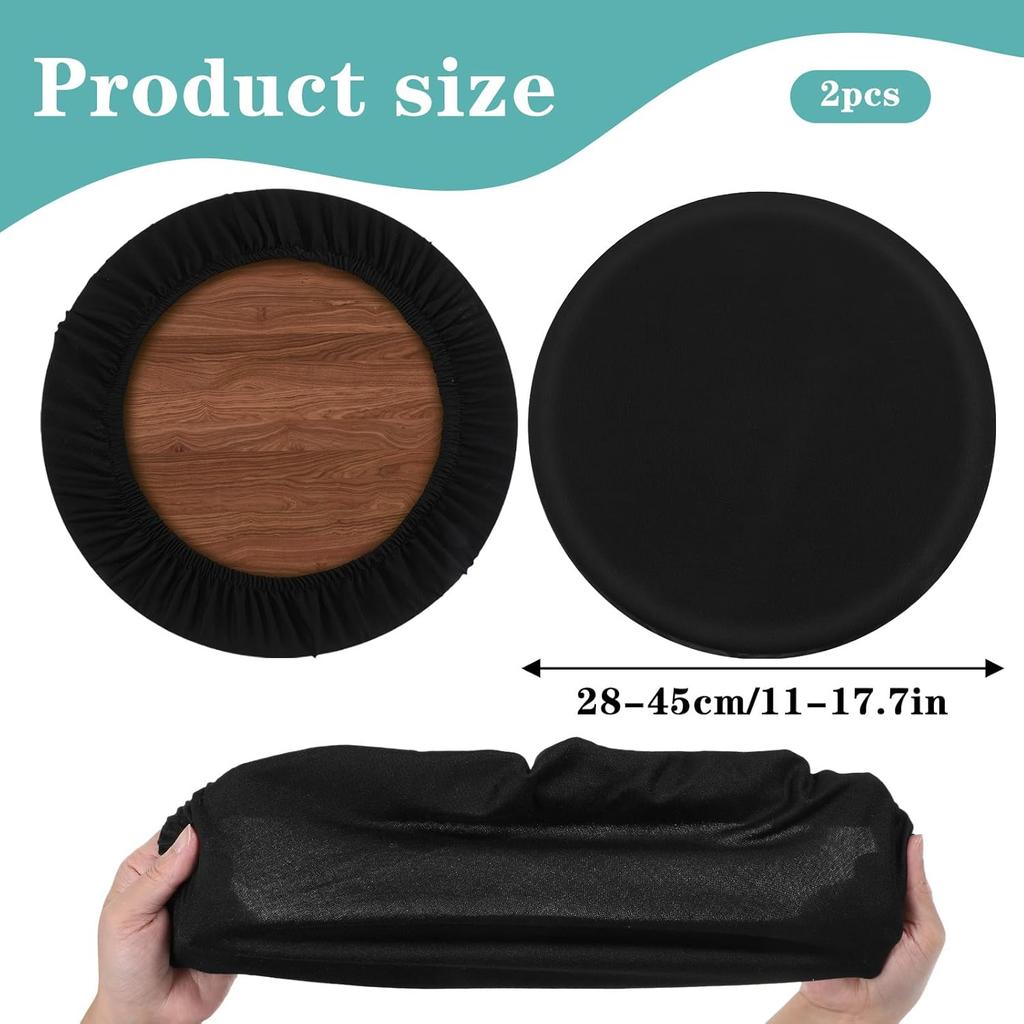 2Pcs Black Dustproof Bar Stool Seat Covers, Stretch Round Bar Cushion Washable Crease-Resistant Slipcovers Fit for Dia 11-17in Chair for Home Bar