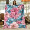 1pc 2D Flat Printing Spring And Summer New Arrival Vintage Romantic Pink Blue Large Floral Theme Digital Print Blanket, Throw, Soft And Comfortable 10