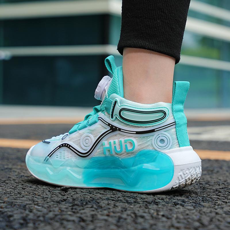 Kids Sports Basketball Shoes Boys Breathable Sports Shoes Fashion Rotating Button Night Reflective Girls Sports Shoes