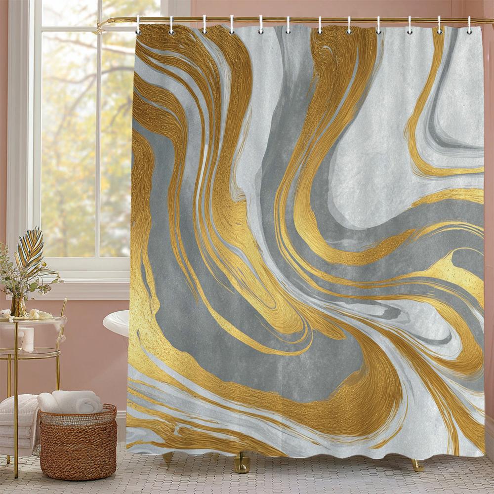 Blue Marbled Flow Art Shower Curtain, Bathroom Decorative Shower Curtain, Waterproof Shower Curtain with Hooks