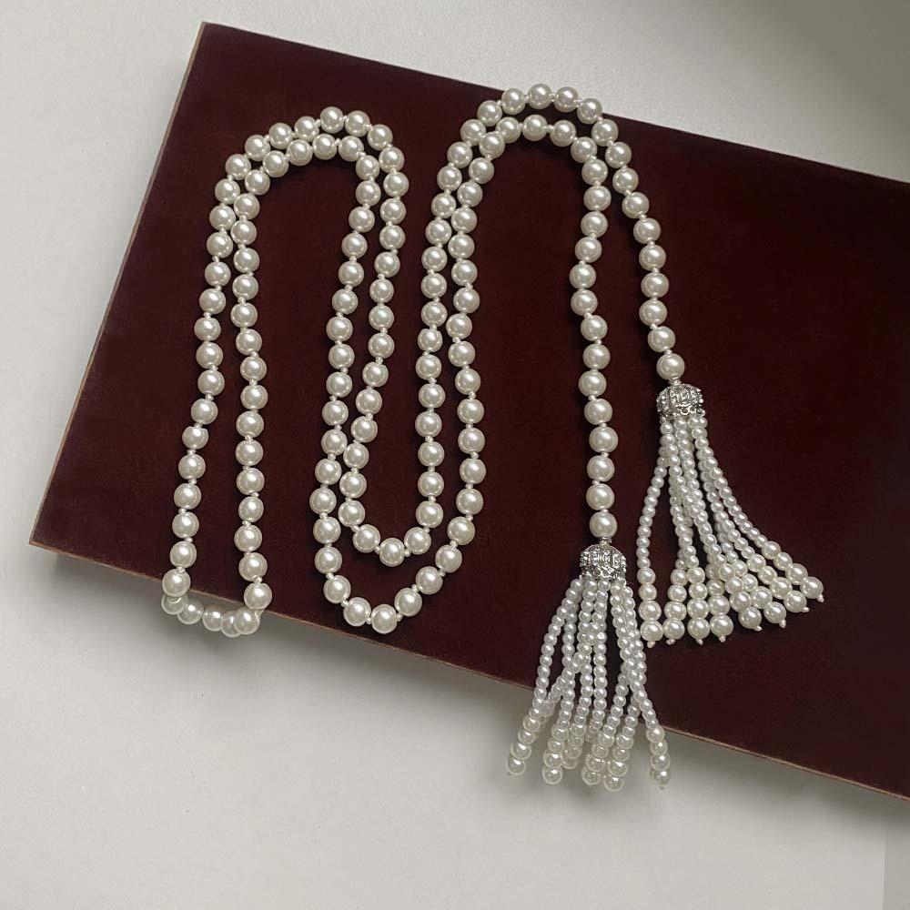 Tassel Pearl Beaded Necklace Exaggerate Multilayer Necklace Exquisite Sweater Chain  Women