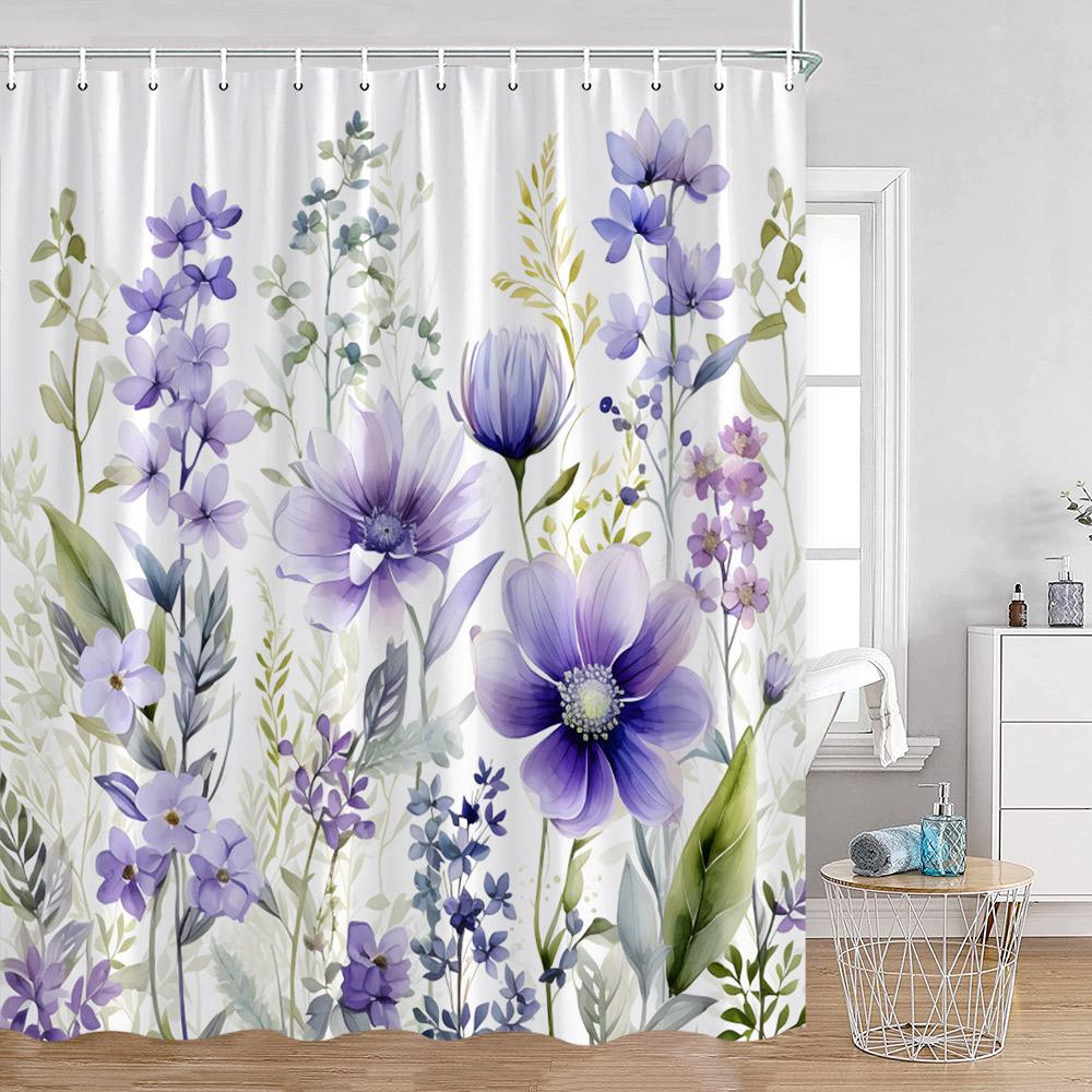 Watercolor Flower Pattern Shower Curtains Colorful Flowers Butterfly Greenery Plants Nature Home Decor For Bathroom Bath Curtain