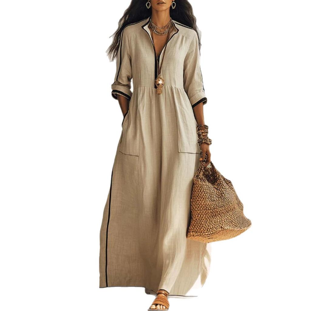 Europe, America spring and summer new solid color casual women's clothing loose and comfortable fashion button cardigan dress