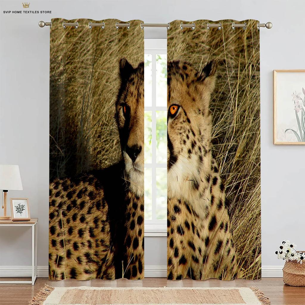 3D Printing Polyester Fiber Curtains, Lion, Tiger, Animal, Bedroom, Living Room, Kitchen, Window Decoration, Home Decoration