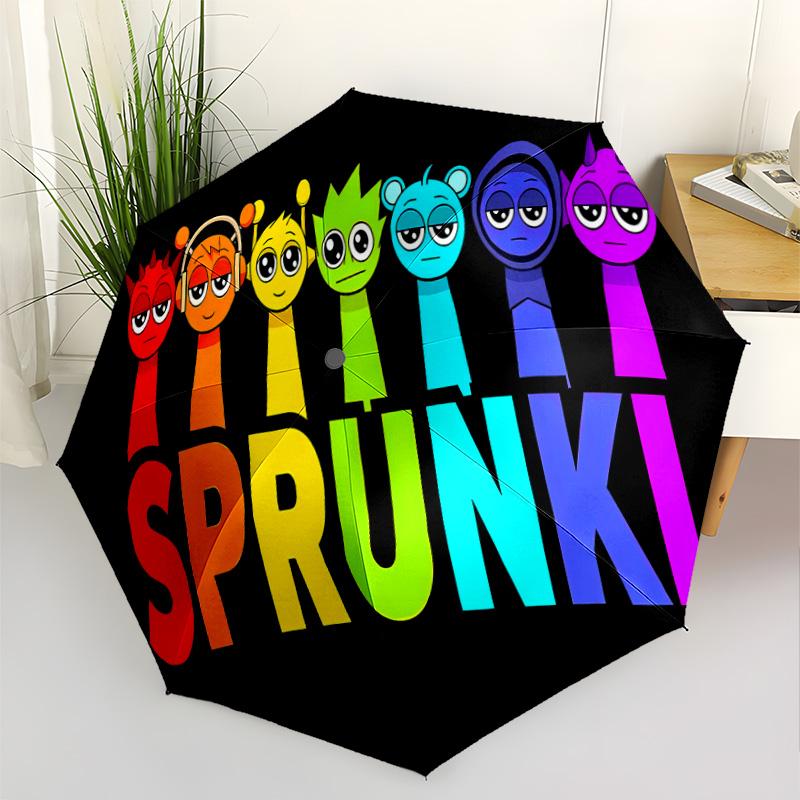 Colorful Characters Circle Outdoor Automatic Umbrella Compact & Durable 8-Rib Design Sturdy Construction for Outdoor Daily Use Compact Folding Umbrell