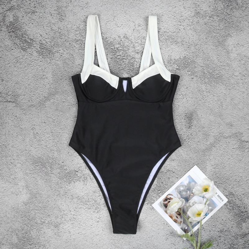 Summer Sexy Black White One Piece Swimsuit Women Casual Solid Swimwea Bathing Suit Female Fashion Beach Backless Monokini Swimsuit