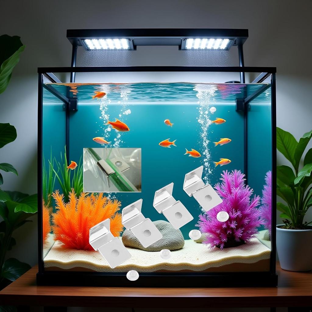 4Pcs Pssopp Aquarium Cover Bracket, Fish Glass Cover Clip Stainless Steel Aquarium Glass Covers Support Bracket Holders Universal Lid Clips for