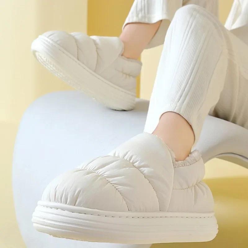 Modne Zimowe Męskie Buty Bawełniane, Wodoodporne i Antypoślizgowe Bawełniane Kapcie Outdoorowe z Pluszową Izolacją, Bawełniane Kapcie Domowe dla Pary