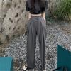 Korean Chic Asymmetrical High-Waisted Pleated Wide-Leg Trousers for Women