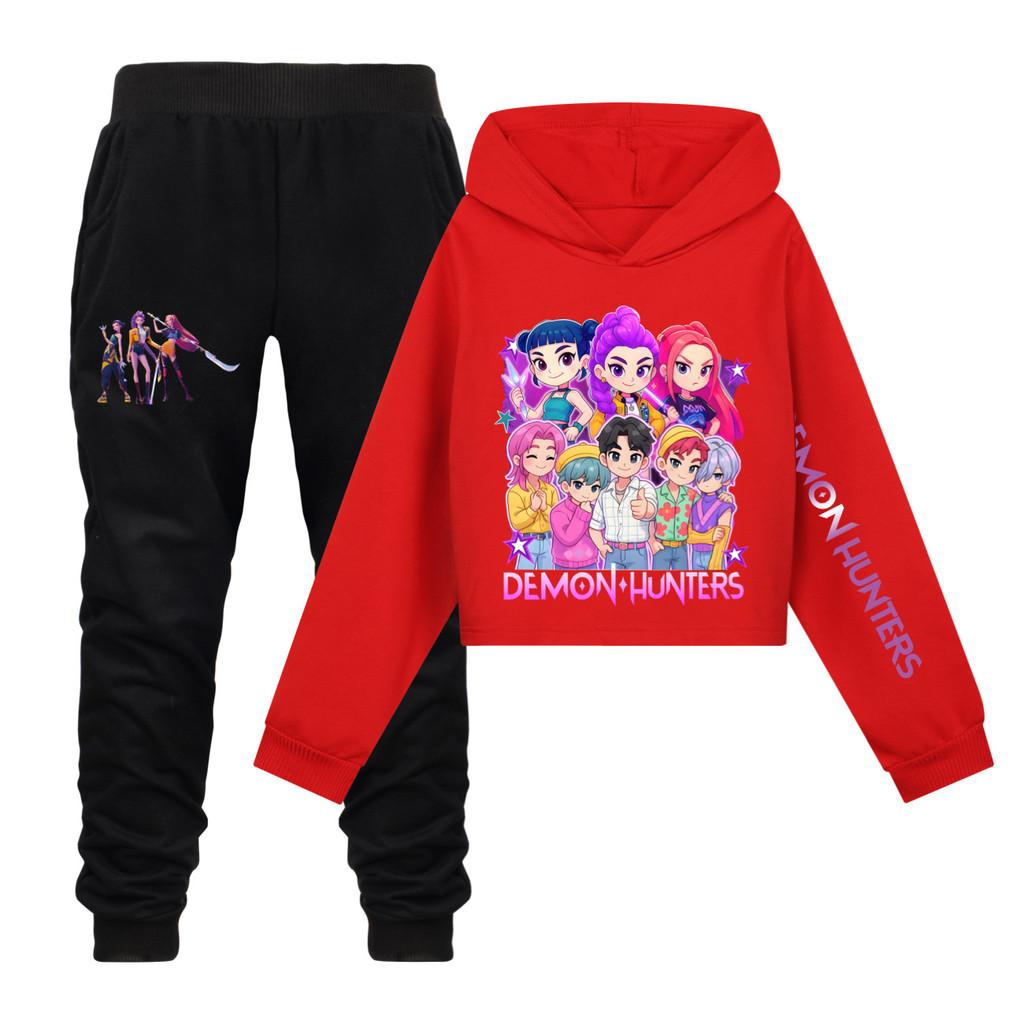 Hunters Demon Kpop Pattern Print Kids Hoodie Pants Set Fashion Gift Clothing