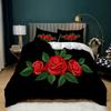 Red Rose Duvet Cover Set Soft Luxury 3D Rose Flower Twin Bedding Set 2/3Pcs Romantic Polyester Quilt Cover With Zipper Closure