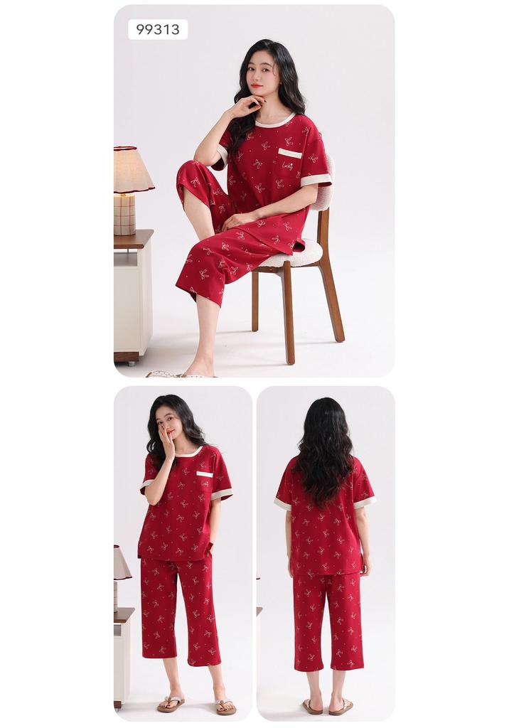 2026 Summer Women's Breathable Cotton Pajamas Set - Lightweight, Seven-Point Sleeve, Indoor/Outdoor Wear