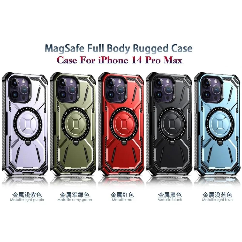 Für iPhone 16 15 14 Plus 13 12 11 Pro Max XR 7 8 Armor Rugged für MagSafe Magnetische Telefonhülle mit Ringhalter-Ständer