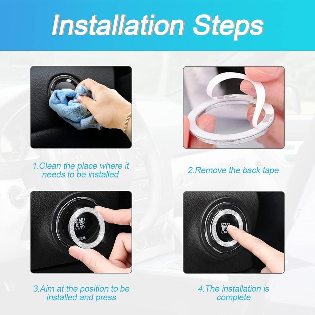 AUKEPO Car Shiny Crystal Rhinestone Engine Start Ring Decal,2 Pack Car Button Start Button Cover/Sticker,Key Ignition Knob Shiny Ring,Shiny Car