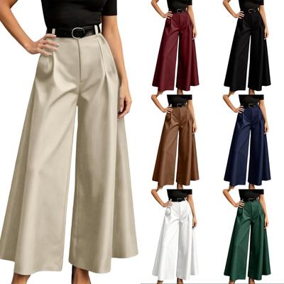 Womens High Waisted Wide Leg Dress Pants Loose Fit Business Casual Work Trousers with Pockets Elastic Waistband