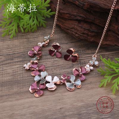 New Enamel Flower Earrings Necklace Set, Women's Fashion High-end Flower Necklace
