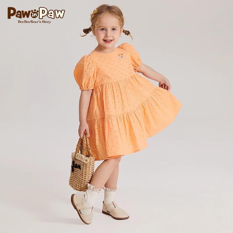 PawinPaw Girls' Cartoon Bear Summer Embroidered Princess Dress
