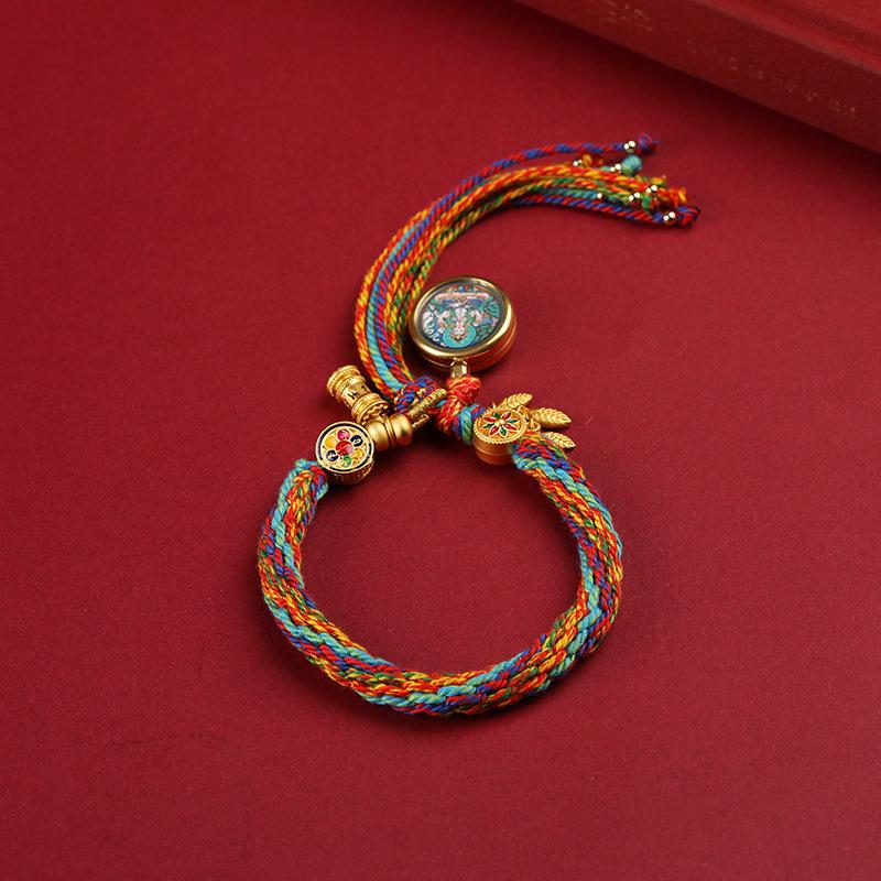 Tibetan Zodiac Guardian Deities Bracelet with Five-Color Handwoven Rope Amulet