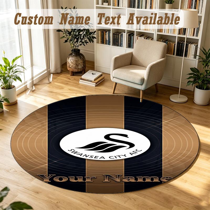 Round Rug Custom NameSwansea City FC Pattern Non Slip Carpet Home Floor Decor