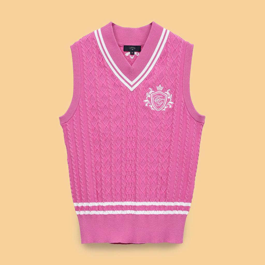 knit vest Golf C25119200 M [Callaway] Women's V-neck (cable knit) / / 1090_Pink