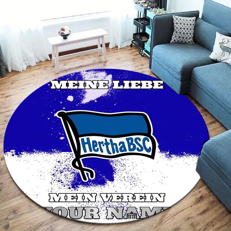 Hertha BSC Custom Name Round Area Rug,Carpet Rug for Living Room Bedroom Sofa Playroom Decor,Non-slip Floor Mat