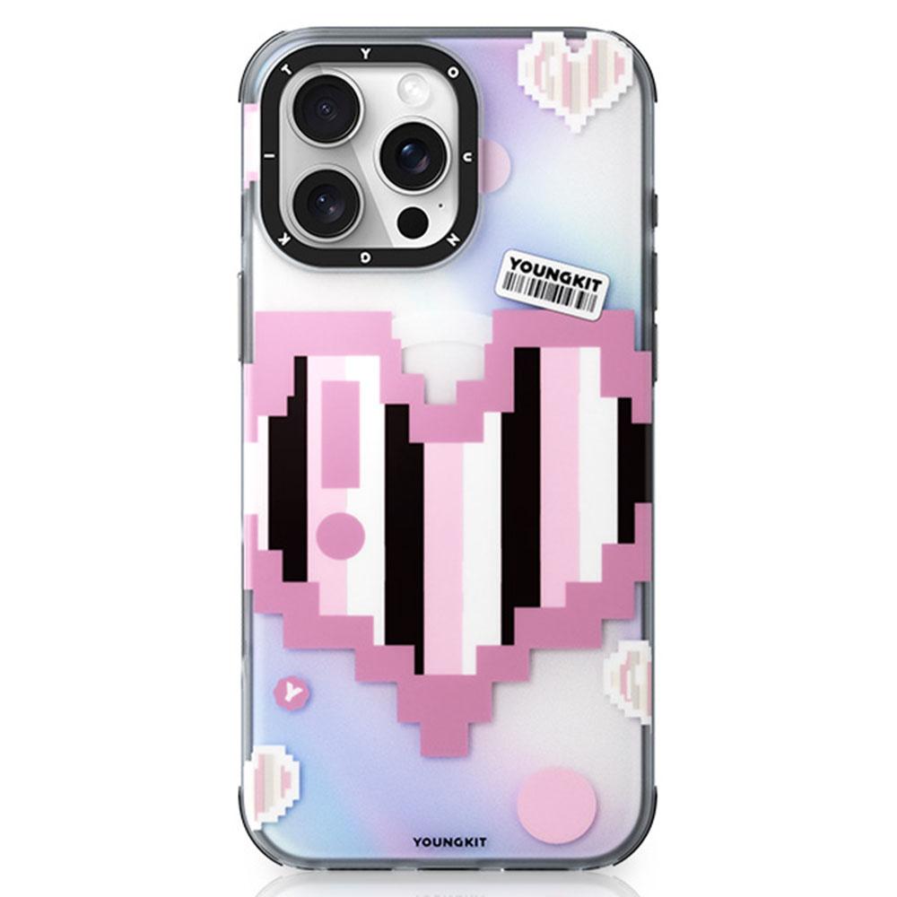 

YOUNGKIT Pixel Heart Series for iPhone 16 Pro Max Magnetic Case IMD TPU Mobile Back Cover Design Pink