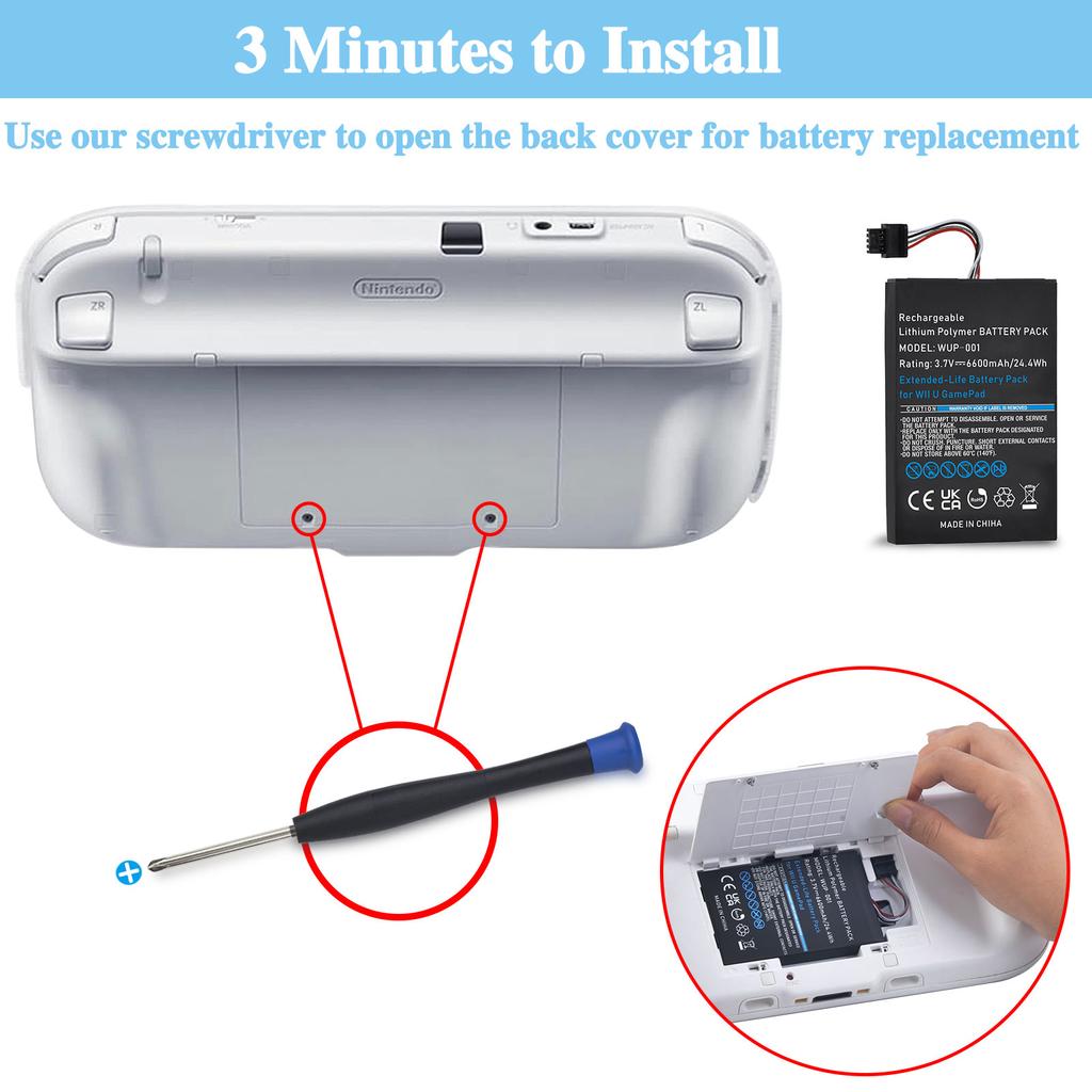 6600mAh Wii U Gamepad Battery Replacement Rechargeable Battery Pack for Nintendo Wii U Controller WUP-010 WUP-012